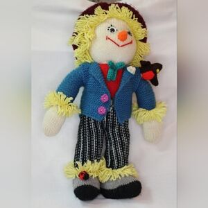 Vintage Jean Greenhowe Sam Scarecrow Knit Doll w/ Mouse & Robin- 18" Collectible